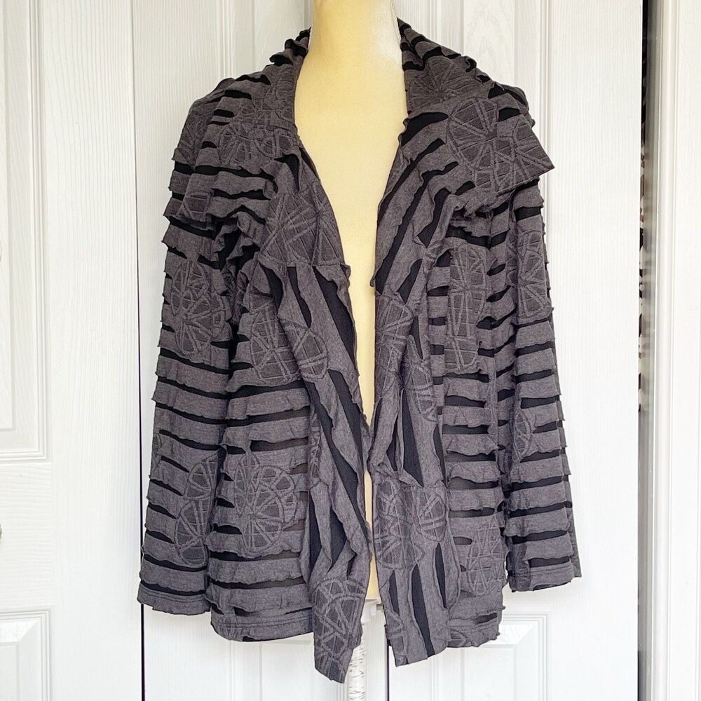 Women’s Sweater Draped Cardigan Size Large Gray Long Sleeve - Picture 12 of 16